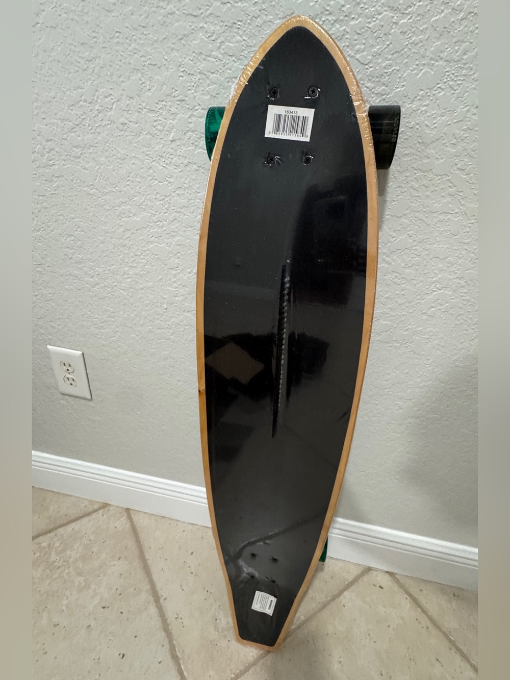 Black Top Longboard Skateboard with Natural Wood Edge NEW